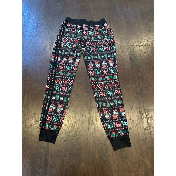 Disney Parks Christmas Pants M Jogger Holiday Minnie Mouse Drawstring Canes - Picture 2 of 3